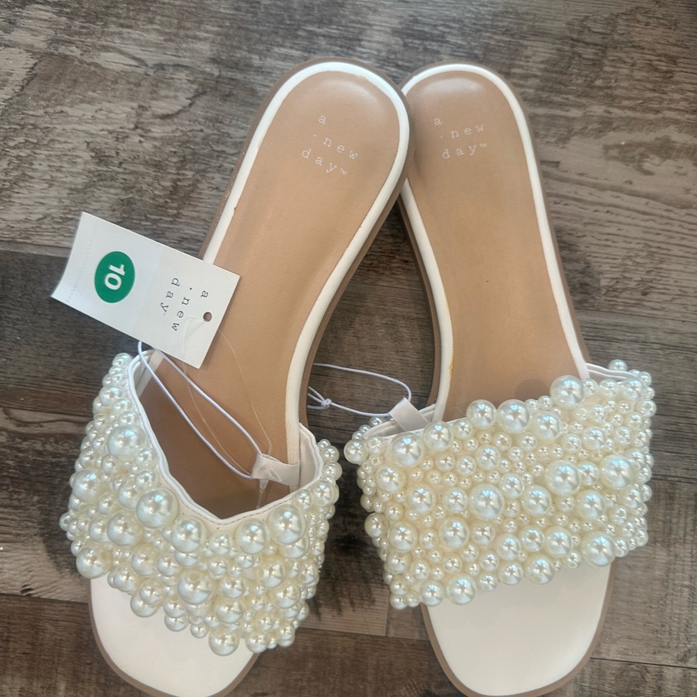 A New Day Cream Sandals with Pearl Embellishments